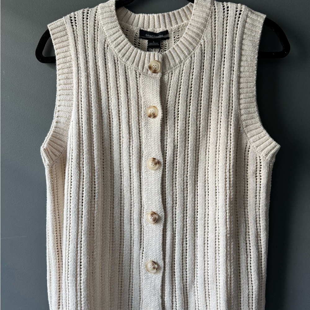 NWT Sanctuary Women’s Cream Sleeveless Pointelle Sweater Vest